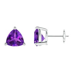 Natural Trillion 3.2ct Amethyst Stud Earrings in 14K White Gold