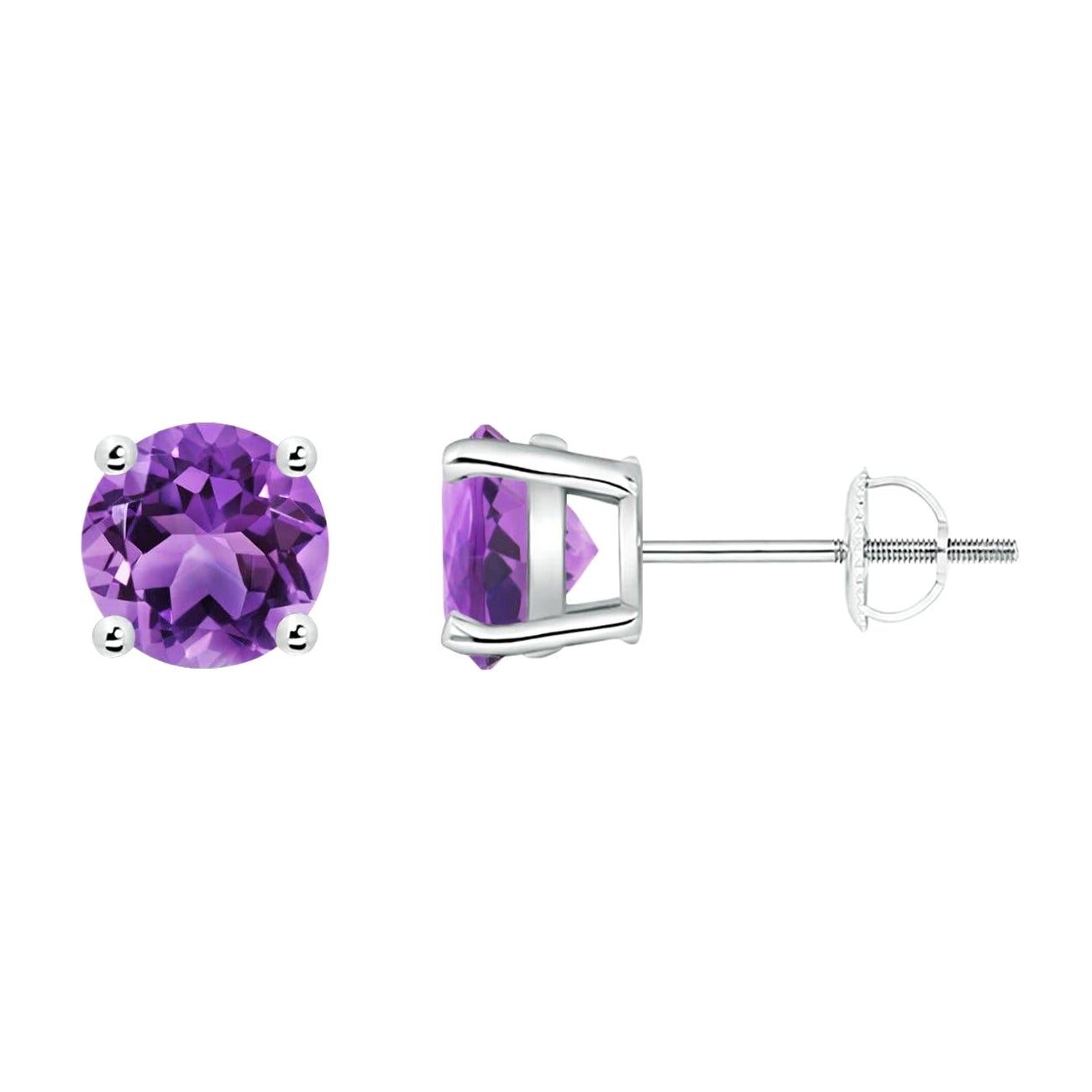 Natural Round 1.6ct Amethyst Stud Earrings in Platinum (Size-6mm) For Sale