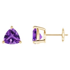 Natural Trillion 2.2ct Amethyst Stud Earrings in 14K Yellow Gold