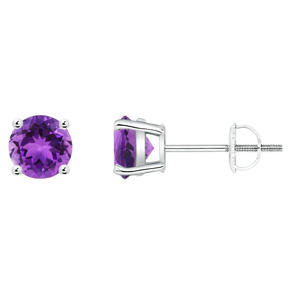 Natürliche runde 0,90 Karat Amethyst-Ohrstecker aus Platin