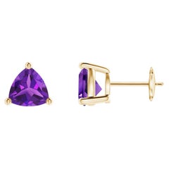 Orecchini con perno di ametista Nature Trillion 2,2ct in oro giallo 14K