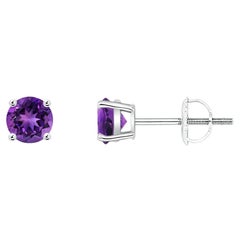 Natural Round 0.20ct Amethyst Stud Earrings in Platinum