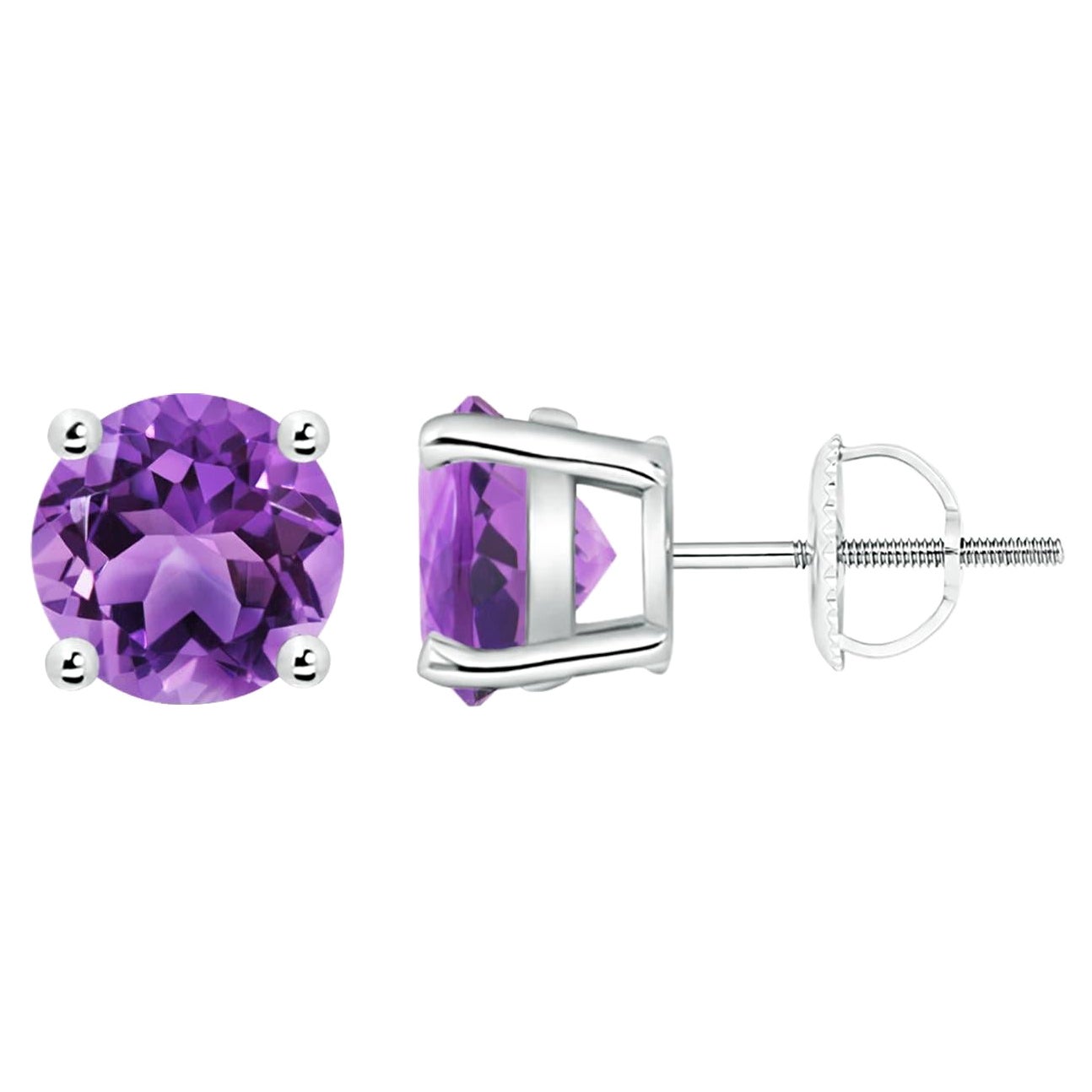 Natural Basket-Set Round 3.4ct Amethyst Studs in Platinum For Sale