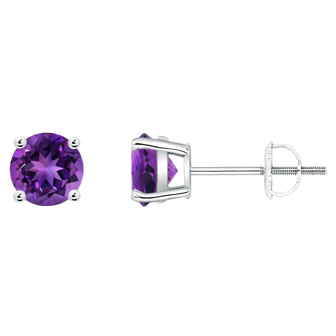 Natural Round 0.90ct Amethyst Stud Earrings in Platinum For Sale