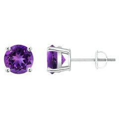 Natürliche runde 1,6 Karat Amethyst-Ohrstecker aus Platin (Größe-6 mm)