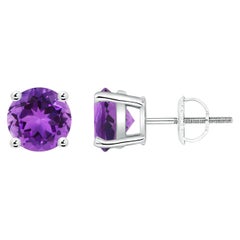 Natural Basket-Set Round 2.3ct Amethyst Studs in Platinum