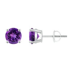 Natürliche runde 1,6 Karat Amethyst-Ohrstecker in Platin mit Korbgeflecht