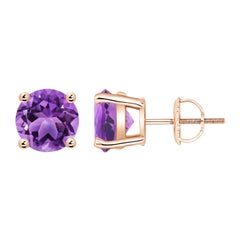 Natural Basket-Set Round 3.4ct Amethyst Studs in 14K Rose Gold