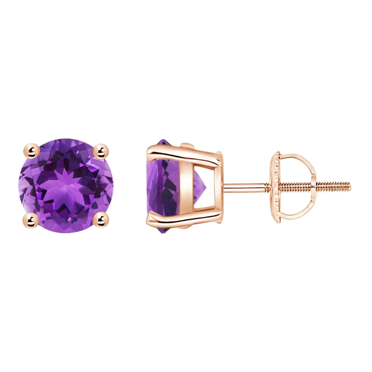 Natural Basket-Set Round 2.3ct Amethyst Studs in 14K Rose Gold