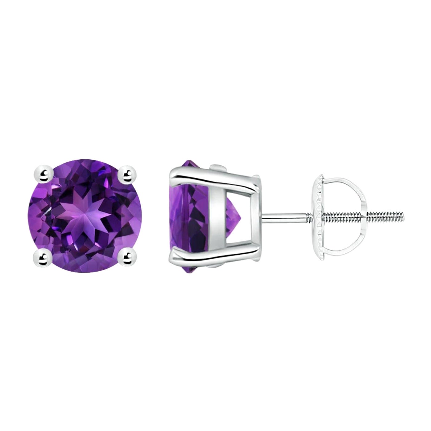 Natural Basket-Set Round 3.4ct Amethyst Studs in 14K White Gold For Sale