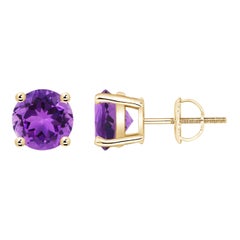 Natural Basket-Set Round 2.3ct Amethyst Studs in 14K Yellow Gold