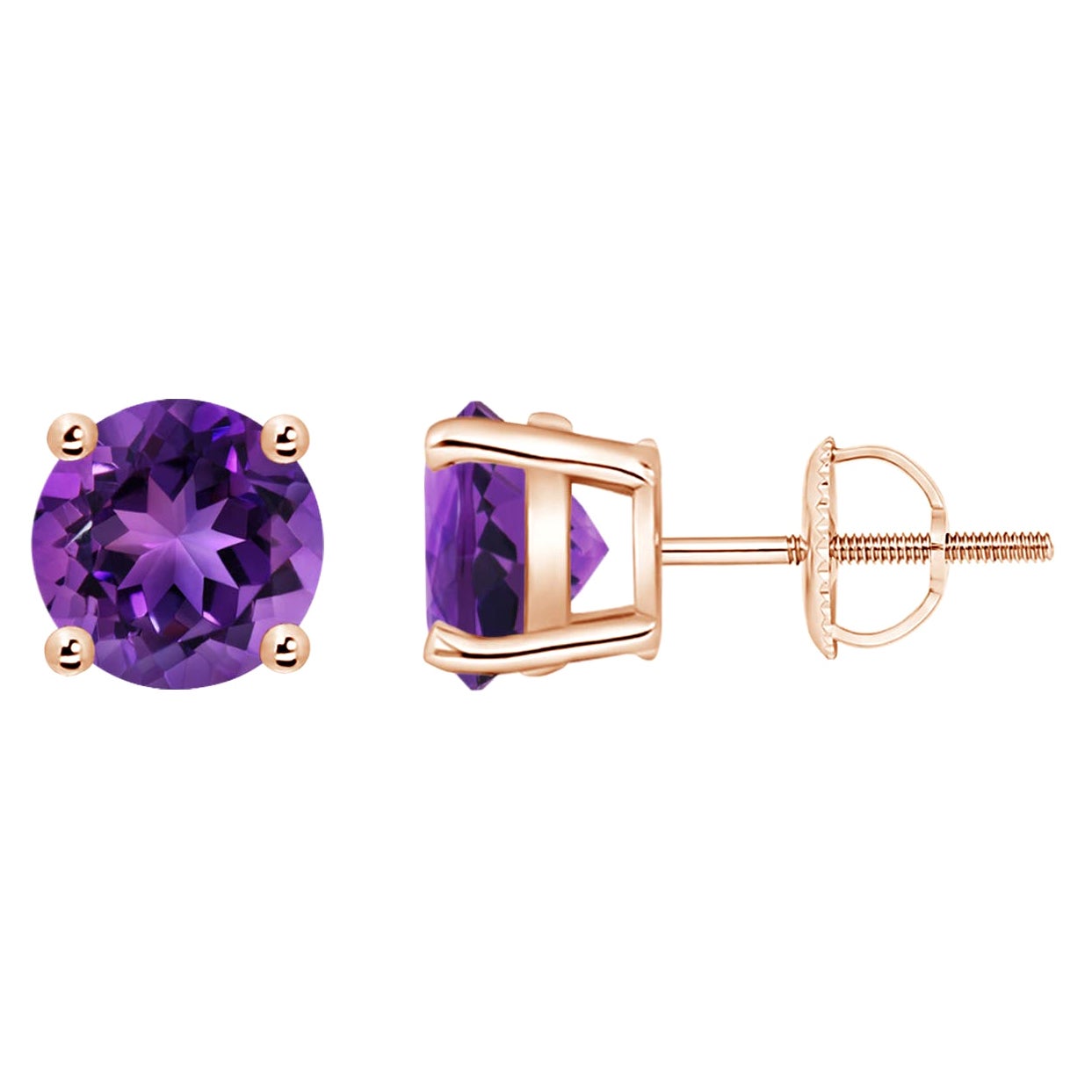 Natural Basket-Set Round 2.3ct Amethyst Studs in 14K Rose Gold