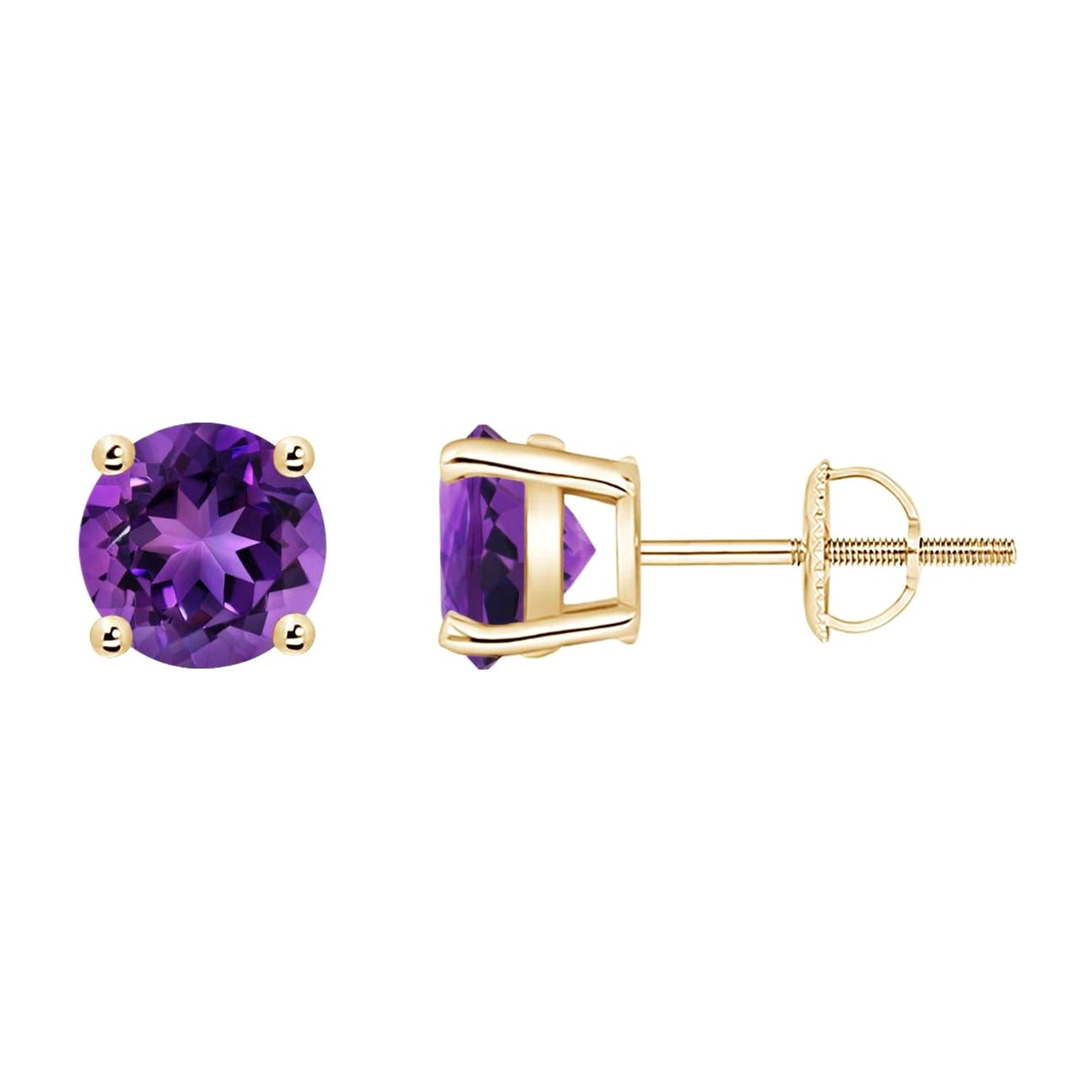 Natural Basket-Set Round 1.6ct Amethyst Studs in 14K Yellow Gold For Sale