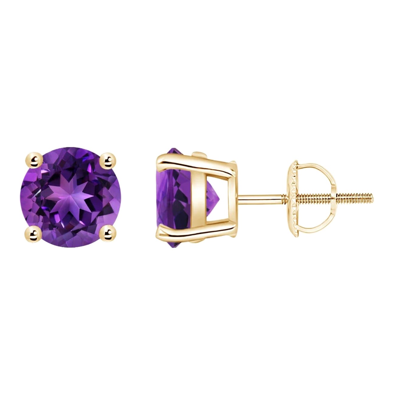 Natural Basket-Set Round 2.3ct Amethyst Studs in 14K Yellow Gold For Sale