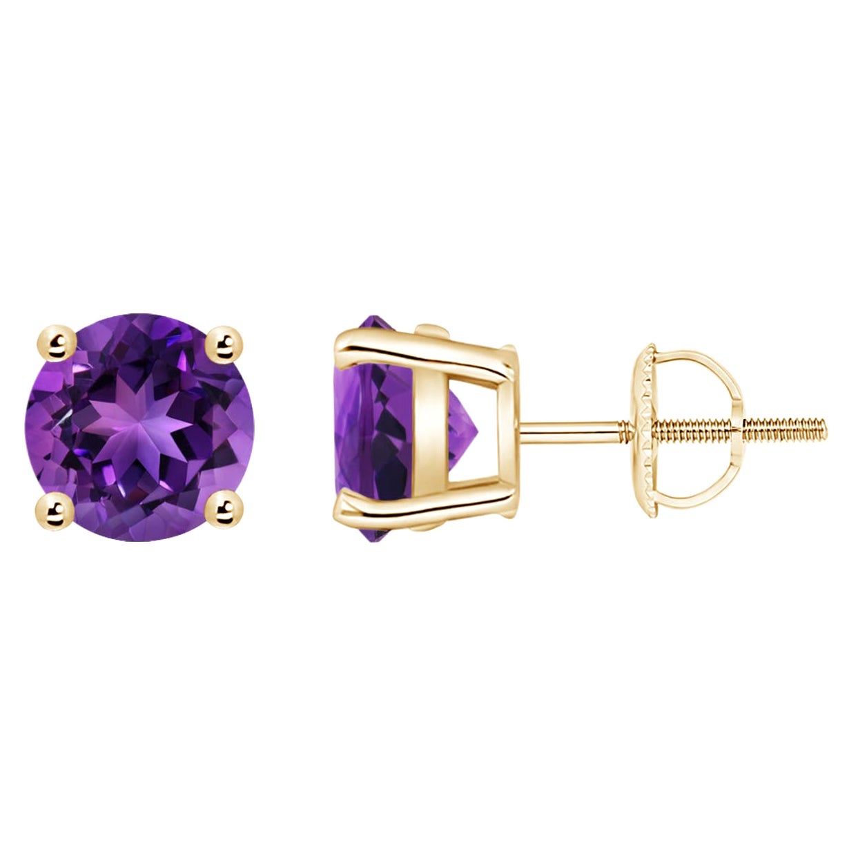 Natural Basket-Set Round 2.3ct Amethyst Studs in 14K Yellow Gold