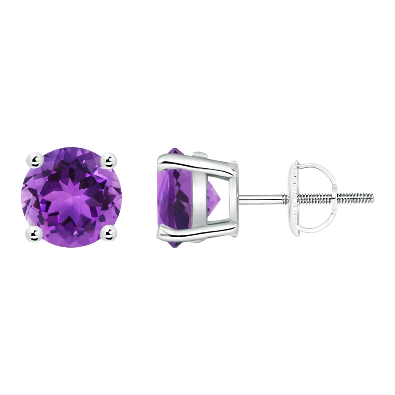 Natural Basket-Set Round 2.3ct Amethyst Studs in 14K White Gold For Sale