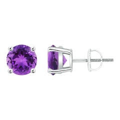 Natural Basket-Set Round 2.3ct Amethyst Studs in 14K White Gold