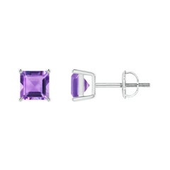 Natürliche quadratische Amethyst-Ohrstecker aus Platin mit Korbgeflecht 1,4 Karat