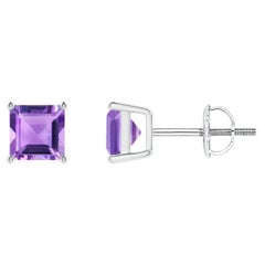 Natural Basket-Set Square 1.4ct Amethyst Stud Earrings in Platinum
