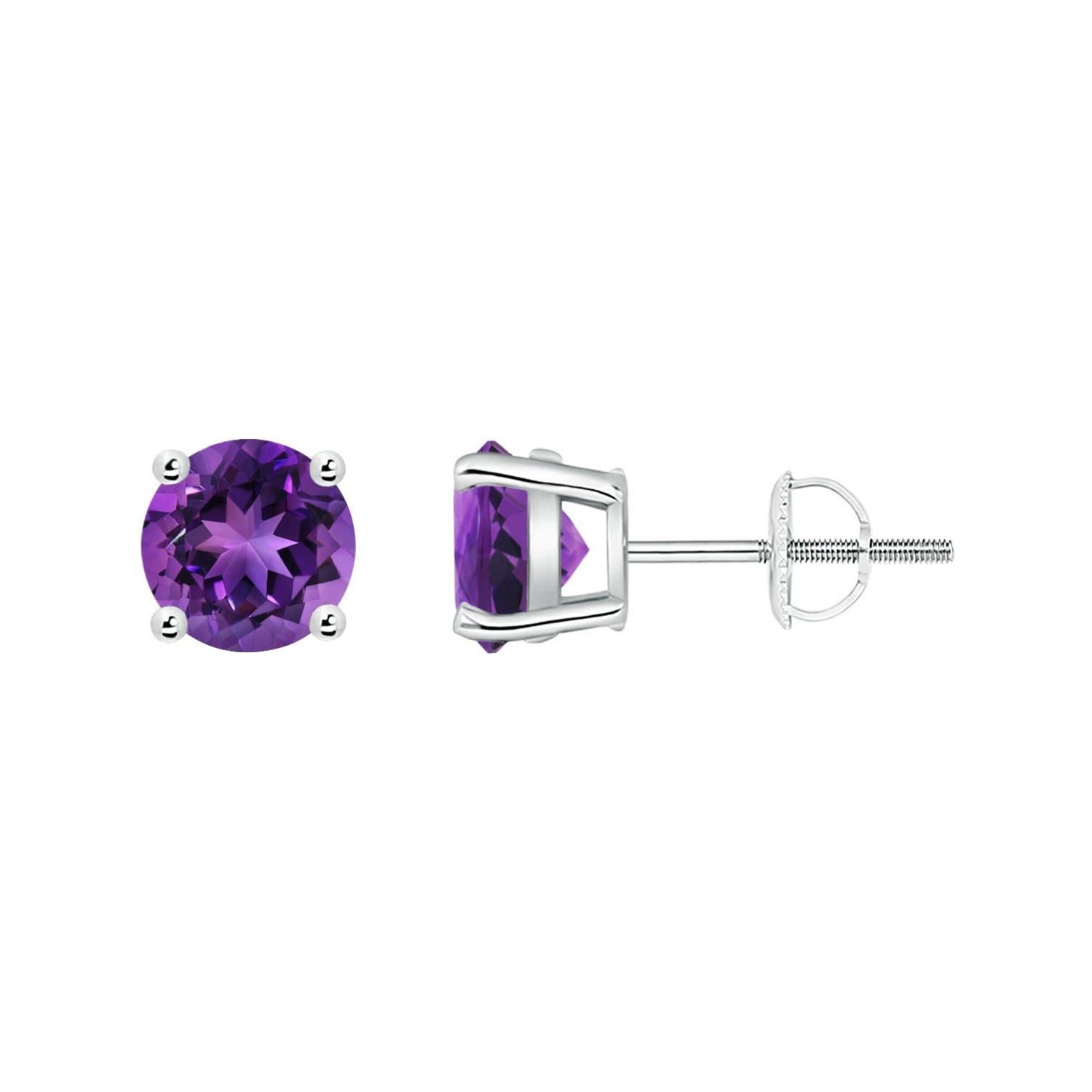 Natural Basket-Set Round 1.6ct Amethyst Studs in 14K White Gold For Sale