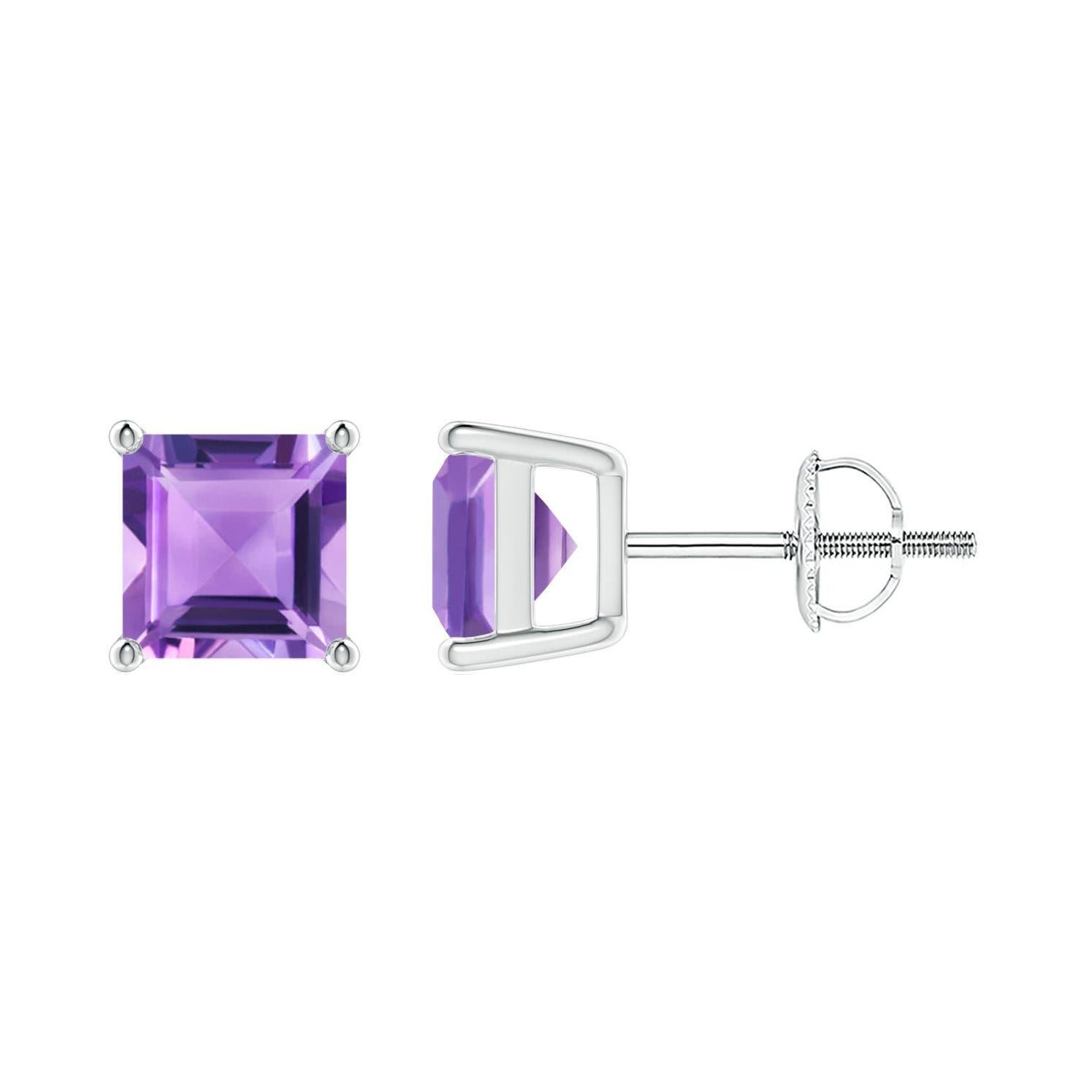 Natural Basket-Set Square 2ct Amethyst Stud Earrings in Platinum For Sale