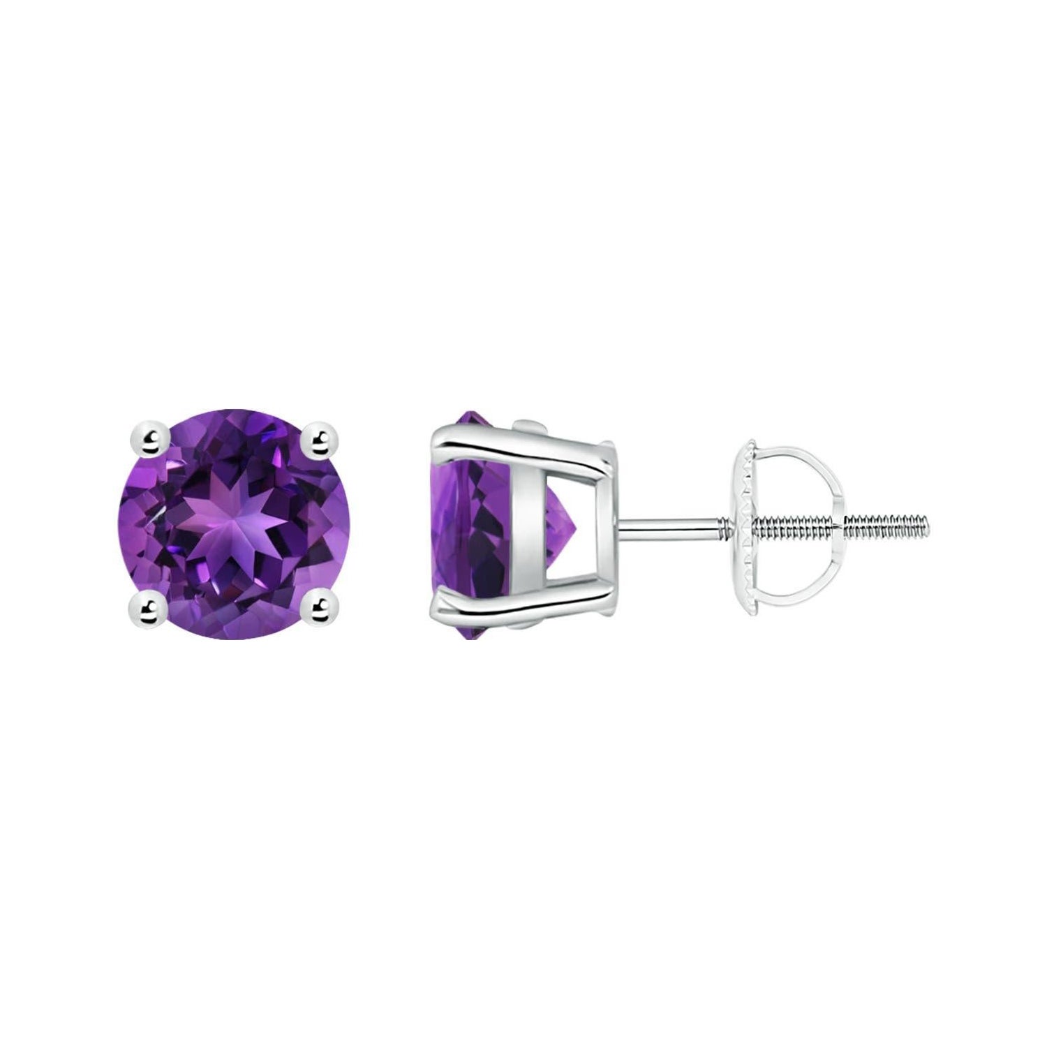 Natural Basket-Set Round 2.3ct Amethyst Studs in 14K White Gold