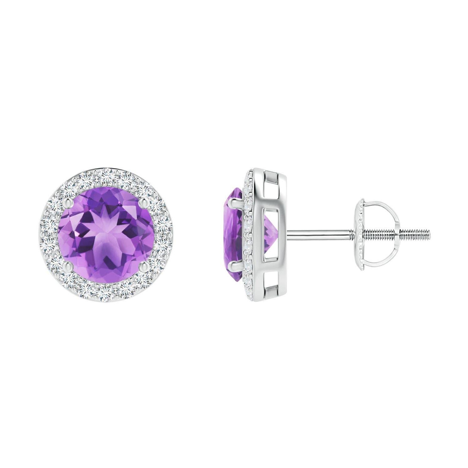 Natural Vintage Round 1.6ct Amethyst Halo Stud Earrings in Platinum For Sale