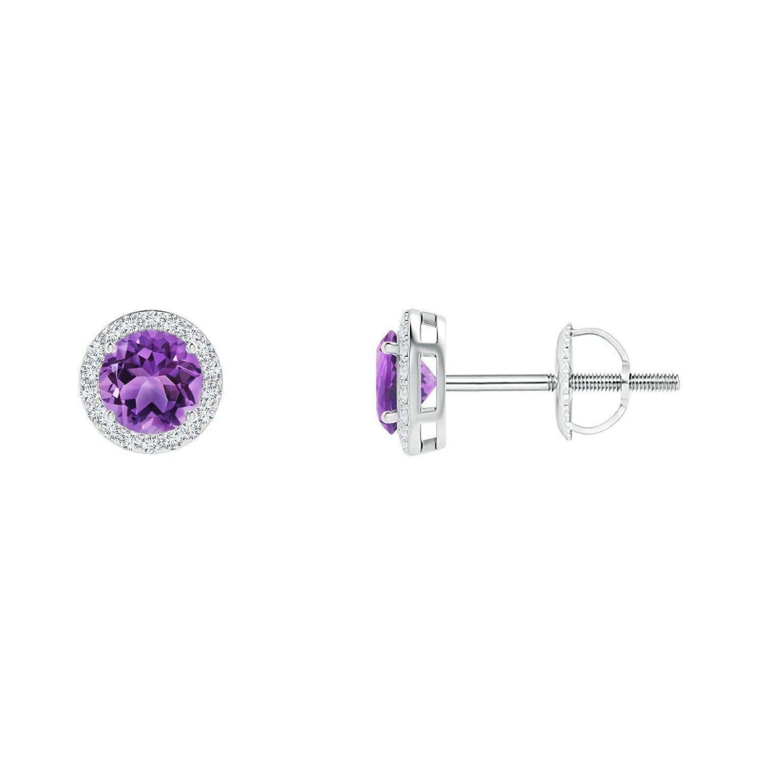 Natural Vintage Round 0.50ct Amethyst Halo Stud Earrings in Platinum For Sale