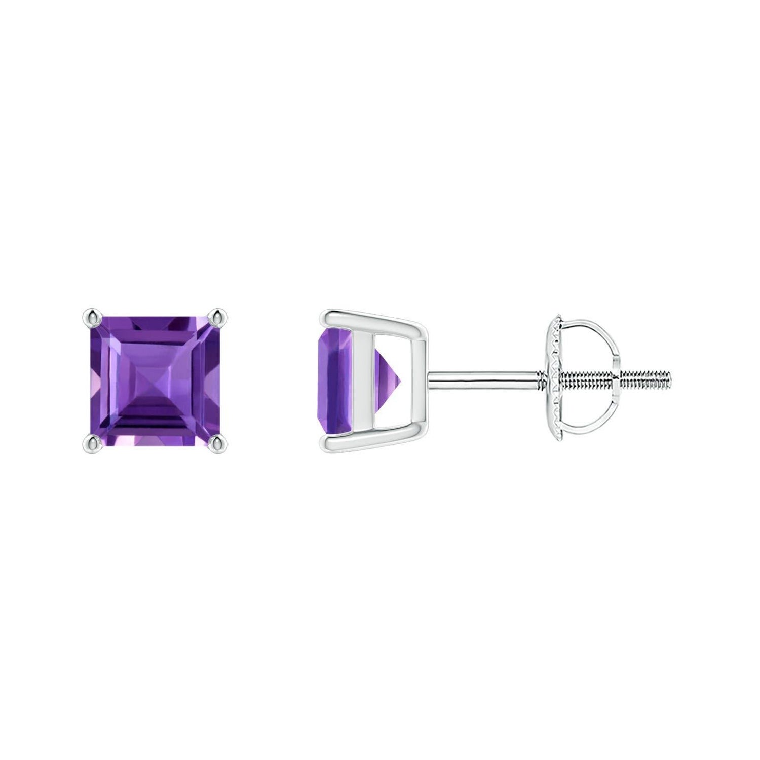 Natural Basket-Set Square 1.4ct Amethyst Stud Earrings in Platinum For Sale