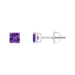 Natural Basket-Set Square 0.66ct Amethyst Stud Earrings in Platinum