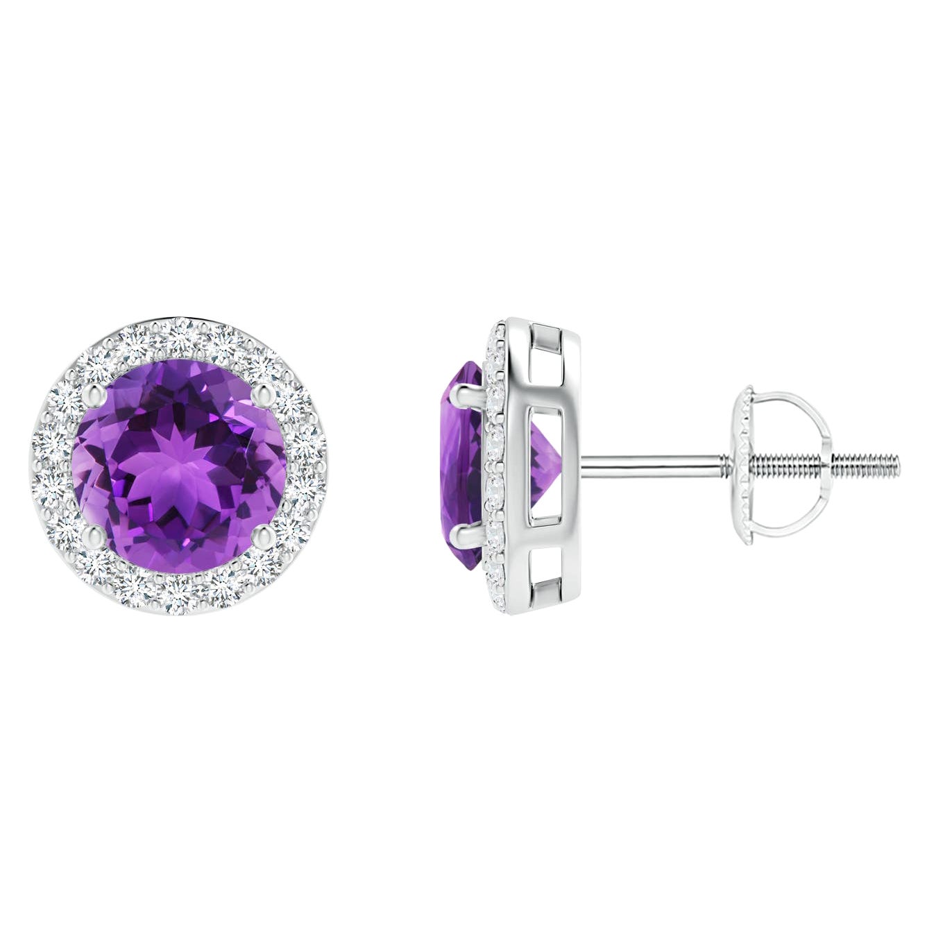 Natürliche Vintage Runde 1,6 Karat Amethyst-Halo-Ohrstecker aus Platin