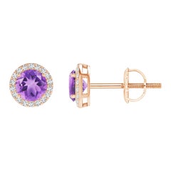 Orecchini a perno con ametista tonda vintage naturale da 0,50 carati in oro rosa 14K