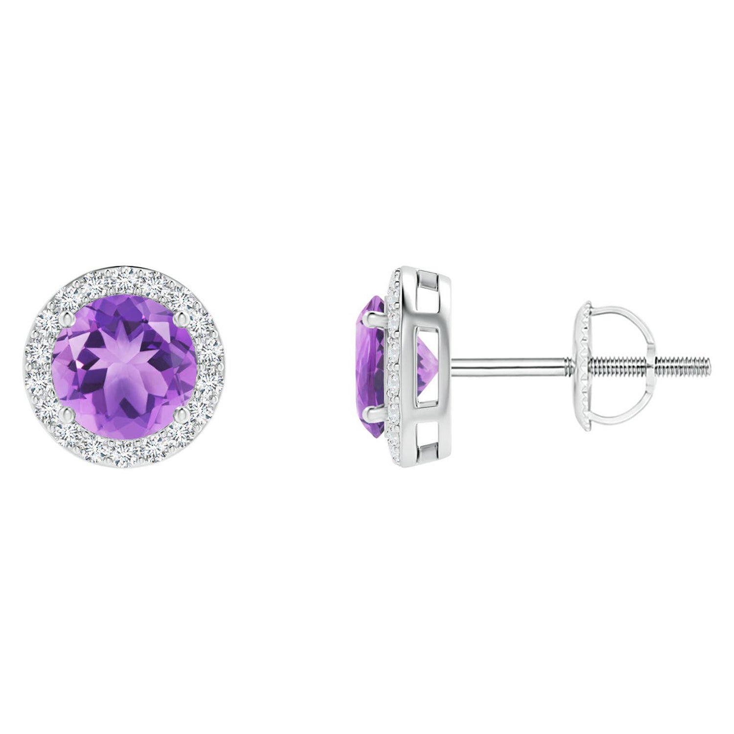 Natural Vintage Round 0.90ct Amethyst Halo Stud Earrings in 14K White Gold