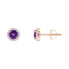 Orecchini a perno con ametista tonda vintage naturale da 0,50 carati in oro rosa 14K