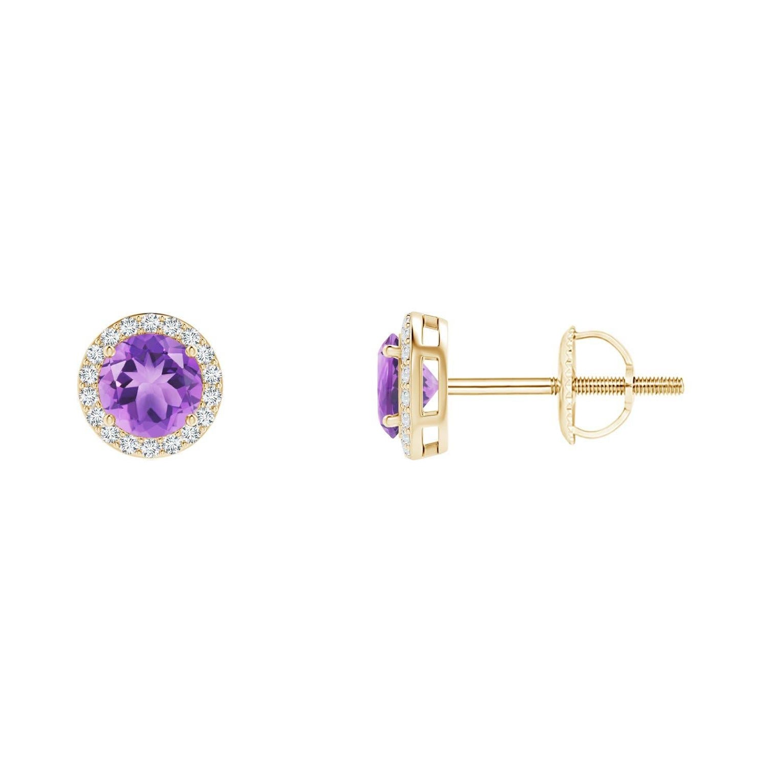 Pendientes de oro amarillo de 14 quilates con aureola de amatista natural vintage redonda de 0,50 ct