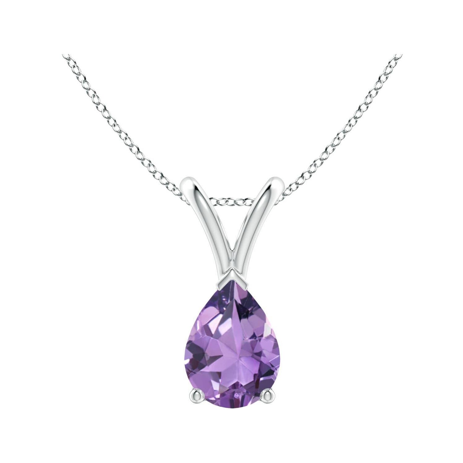 Natural Pear-Shaped 0.60ct Amethyst Solitaire Pendant in Platinum For Sale