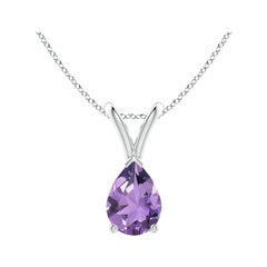 Pendentif solitaire en platine avec améthyste naturelle en forme de poire de 0.60 carat