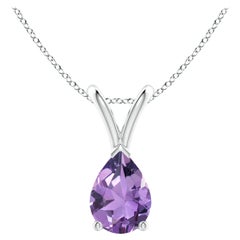 Natural Pear-Shaped 0.60ct Amethyst Solitaire Pendant in Platinum
