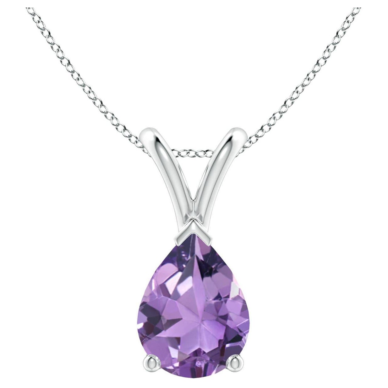 Natural Pear-Shaped 1ct Amethyst Solitaire Pendant in Platinum For Sale