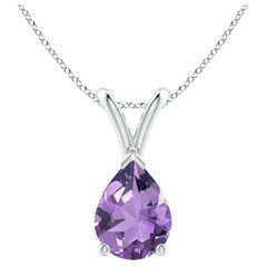 Natural Pear-Shaped 1ct Amethyst Solitaire Pendant in Platinum