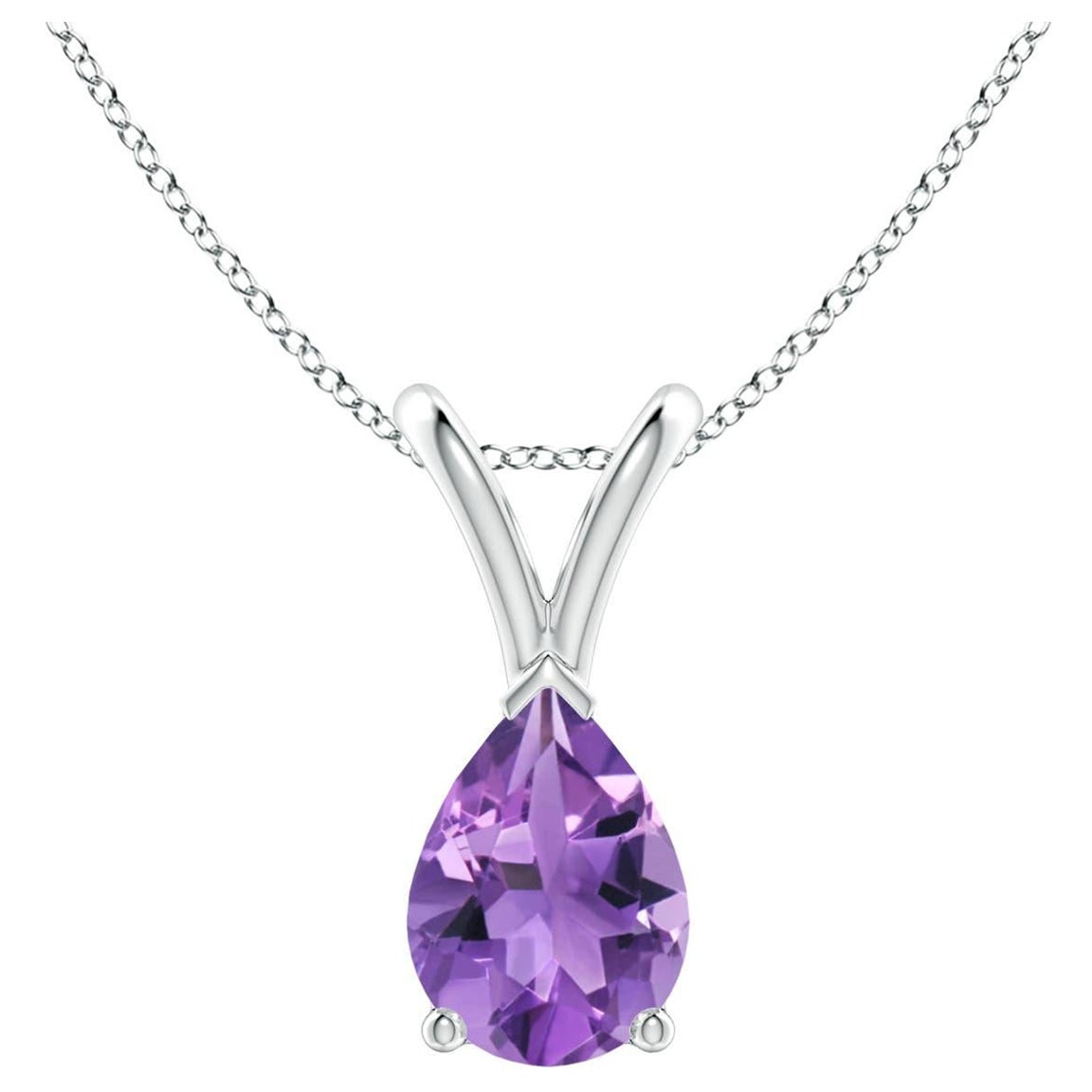 Natural Pear-Shaped 0.60ct Amethyst Solitaire Pendant in Platinum