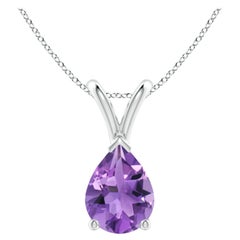Natural Pear-Shaped 1ct Amethyst Solitaire Pendant in Platinum