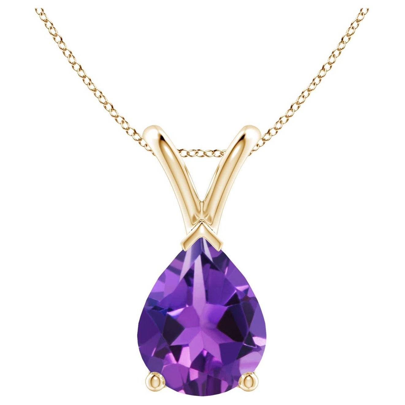 Natural Pear-Shaped 1.5ct Amethyst Solitaire Pendant in 14K Yellow Gold For Sale