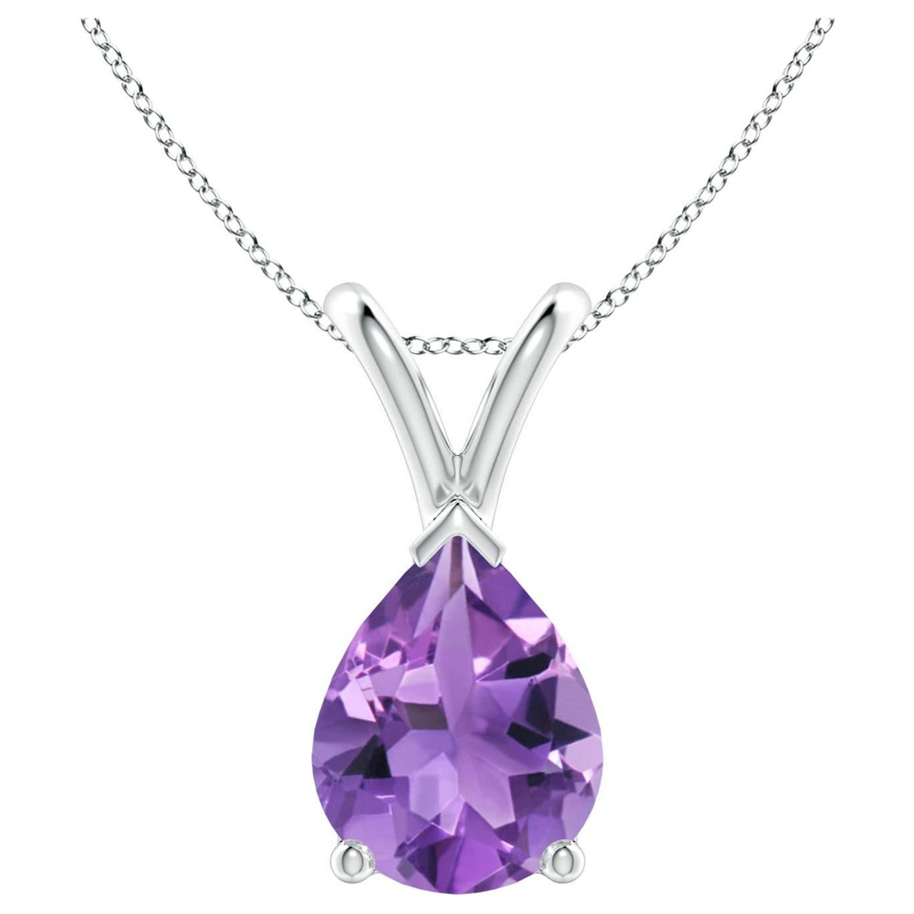 Natural Pear-Shaped 1.5ct Amethyst Solitaire Pendant in Platinum For Sale