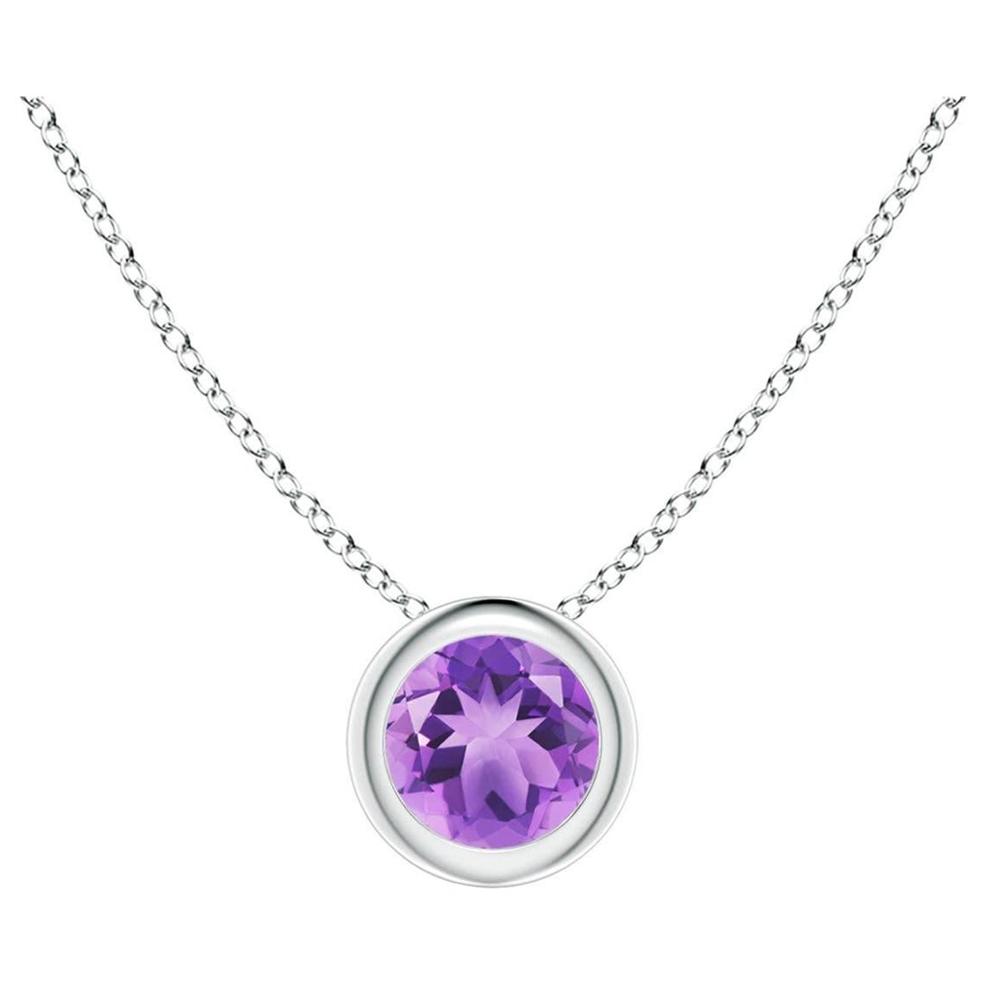 Natural Bezel-Set Round 0.25ct Amethyst Solitaire Pendant in Platinum For Sale