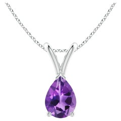 Natural Pear-Shaped 0.60ct Amethyst Solitaire Pendant in Platinum