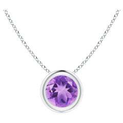 Pendentif solitaire rond en platine serti d'une améthyste naturelle de 0.45 carat