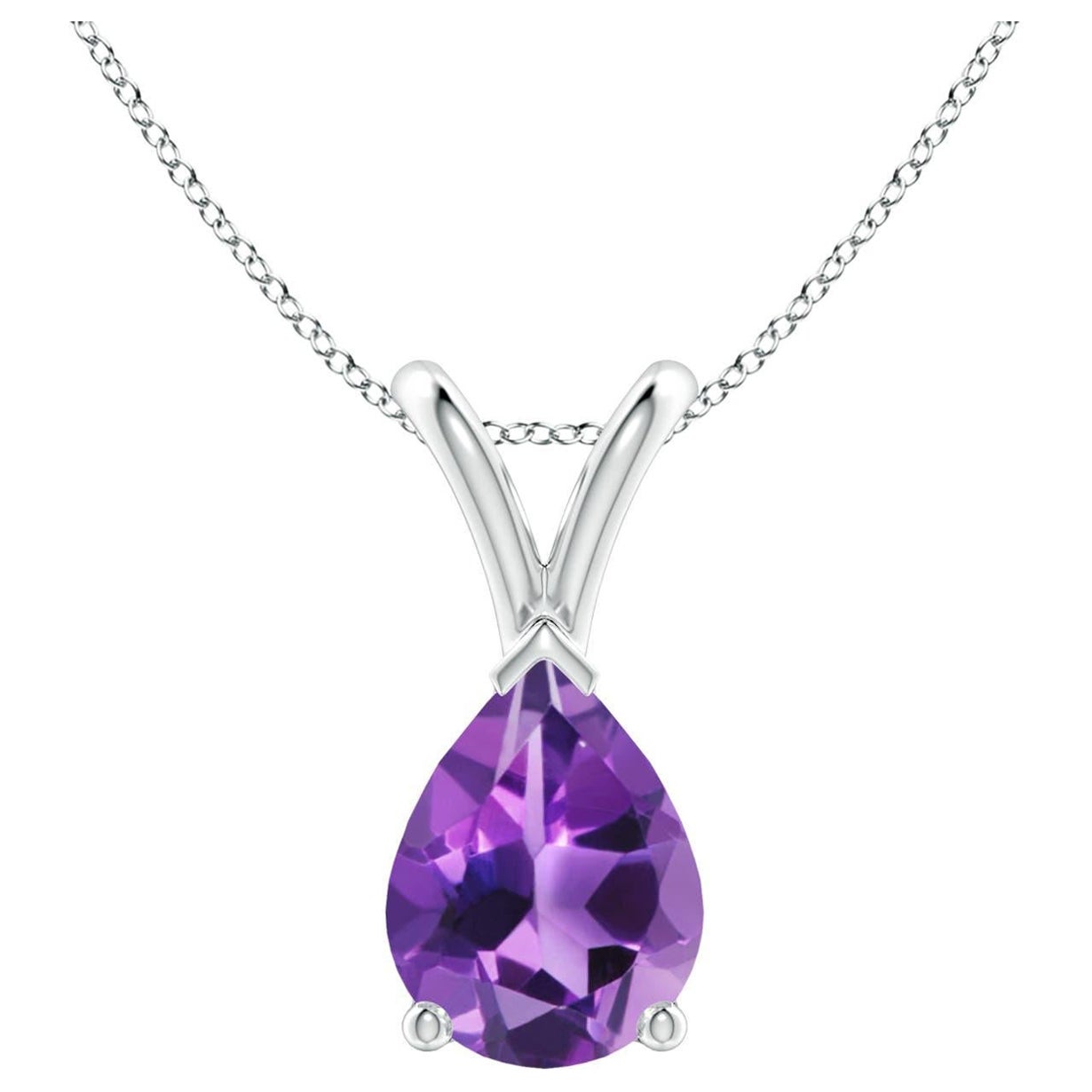 Natural Pear-Shaped 1ct Amethyst Solitaire Pendant in Platinum For Sale