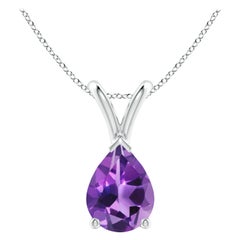Natural Pear-Shaped 1ct Amethyst Solitaire Pendant in Platinum