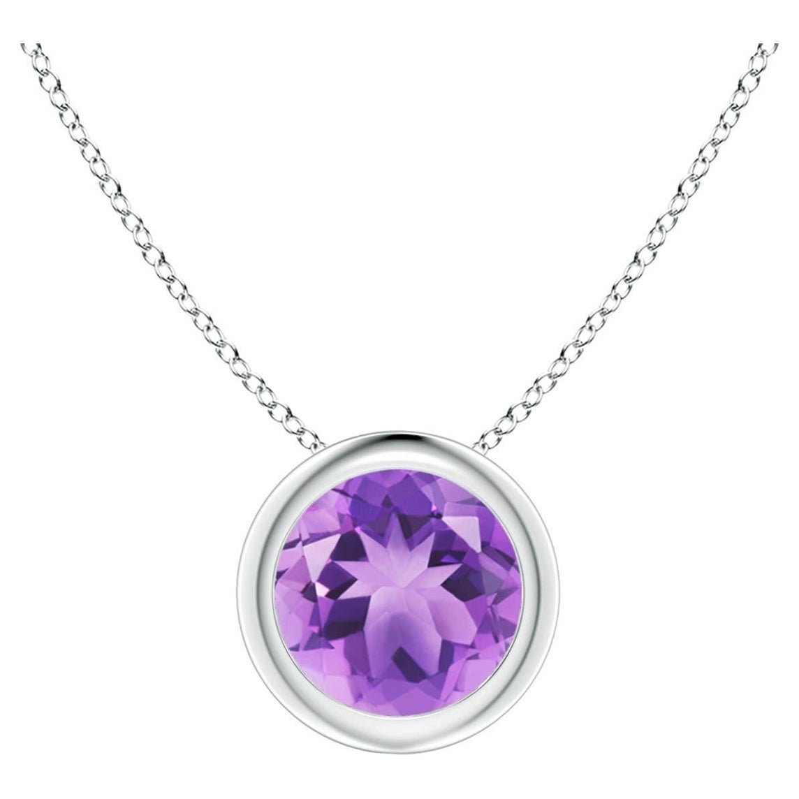 Natural Bezel-Set Round 0.80ct Amethyst Solitaire Pendant in Platinum For Sale